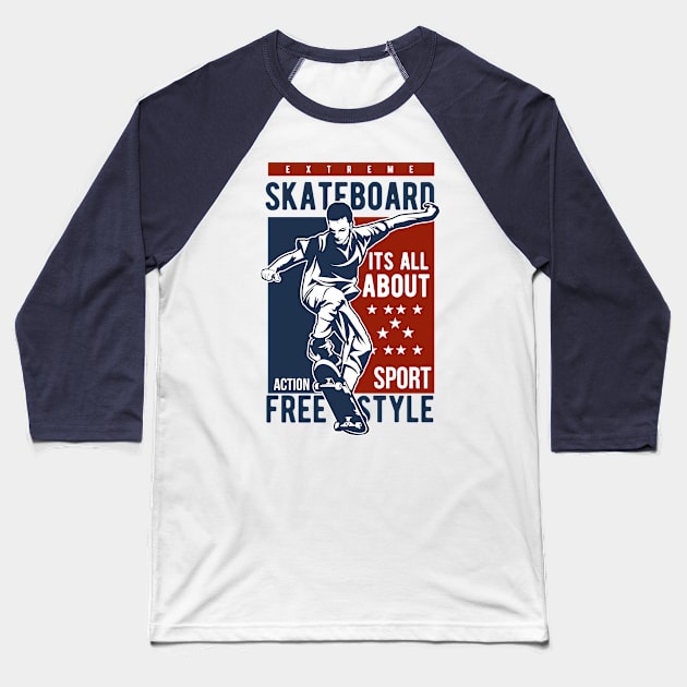 Skate Board Freestyle Baseball T-Shirt by beanbeardy